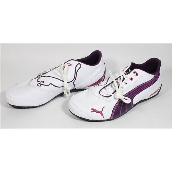 NEW PUMA WHITE AND PURPLE TIE UP SHOES SIZE 8