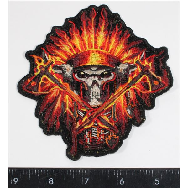 FLAME SKULL NATIVE THEM SEW ON PATCH