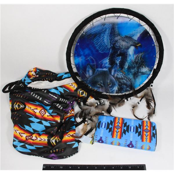 NATIVE INSPIRED BACKPACK, WALLET, AND DREAMCATCHER