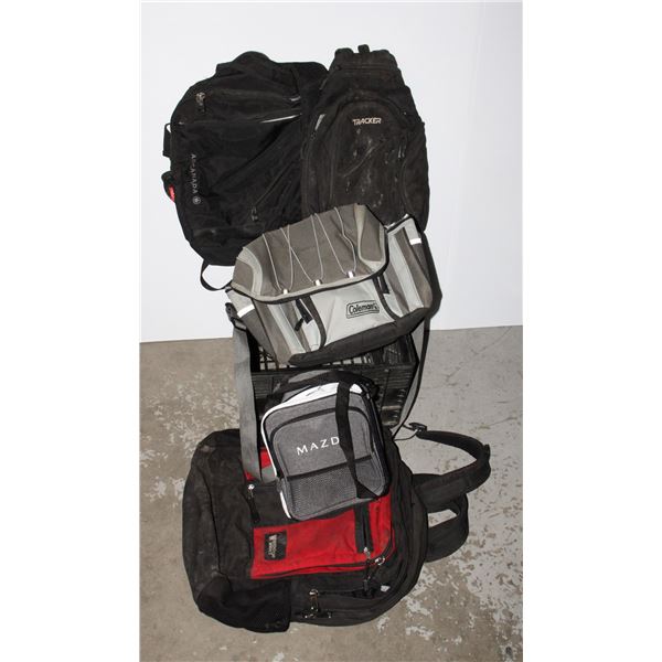 LOT OF BACKPACKS AND LUNCH KITS USED