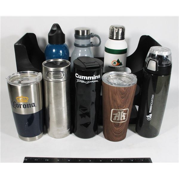 LOT OF USED MISC. TRAVEL MUGS AND WATER BOTTLES