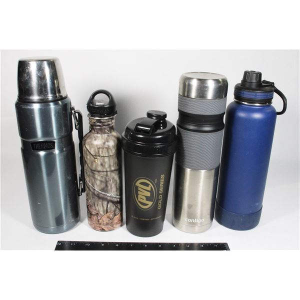LOT OF USED MISC. TRAVEL MUGS AND WATER BOTTLES