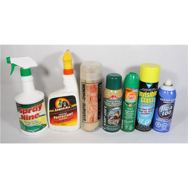 LOT OF MISC. CLEANERS, OILS, AND OTHER ITEMS