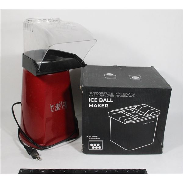 CLEAR ICE BALL MOLD AND POPCORN MAKER