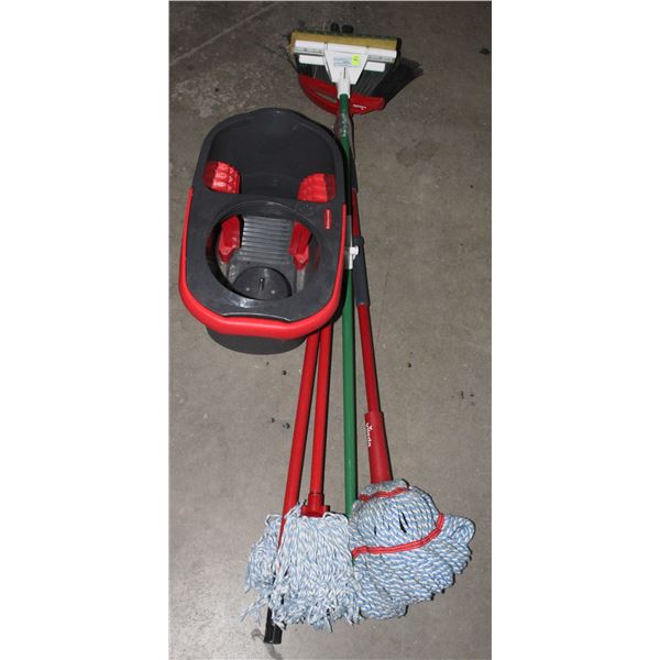 LOT OF QUALITY CLEANING TOOLS INCL. MOP BUCKET