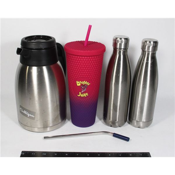 LOT OF TRAVEL CUPS AND COFFEE CARAFE