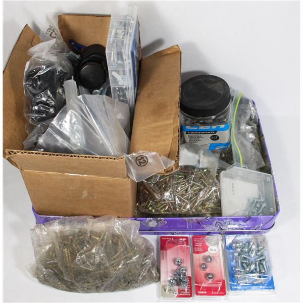 LARGE FLAT OF ASSORTED FASTENERS INCLUDING