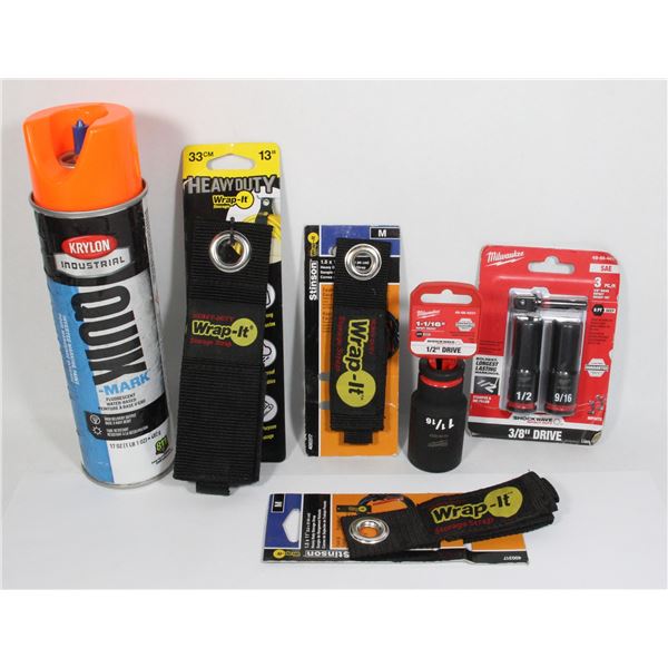 BOX OF NEW TOOL ITEMS INCLUDING MILWAUKEE