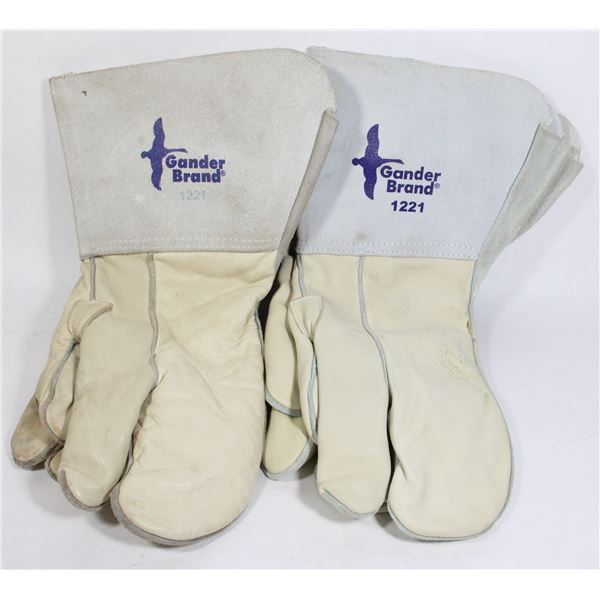 TWO GENTLY USED PAIRS OF LEATHER WORK MITS