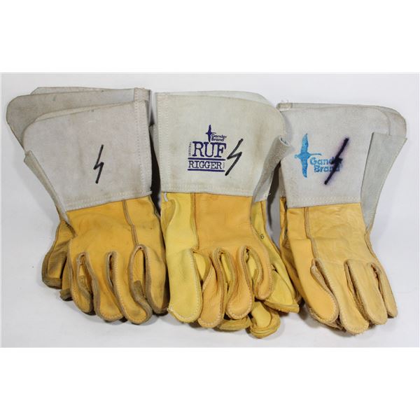 THREE GENTLY USED PAIRS OF WELDING GLOVES