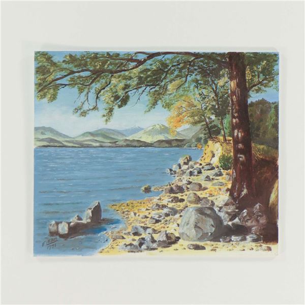 Frank Leah (attrib.) — Shore of Loch Venachar, Trossachs (oil on board), 1971
