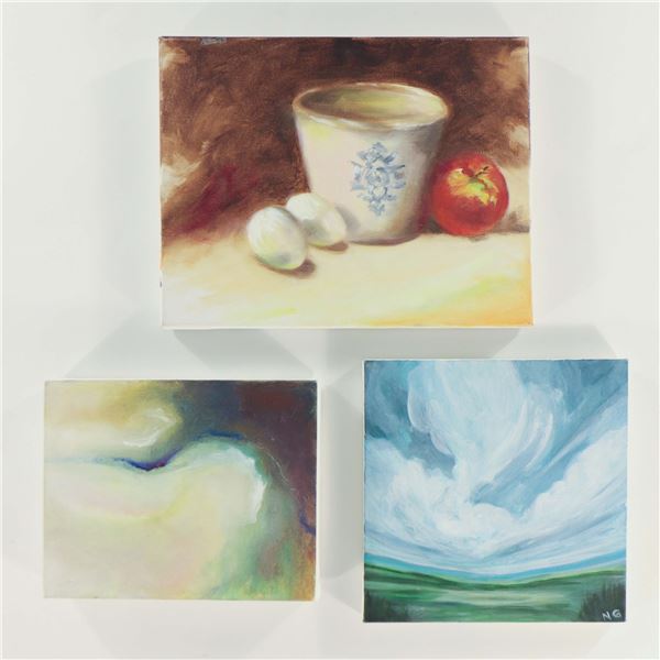 Trio of Contemporary Paintings (Still Life; Abstract Study; Prairie Sky)