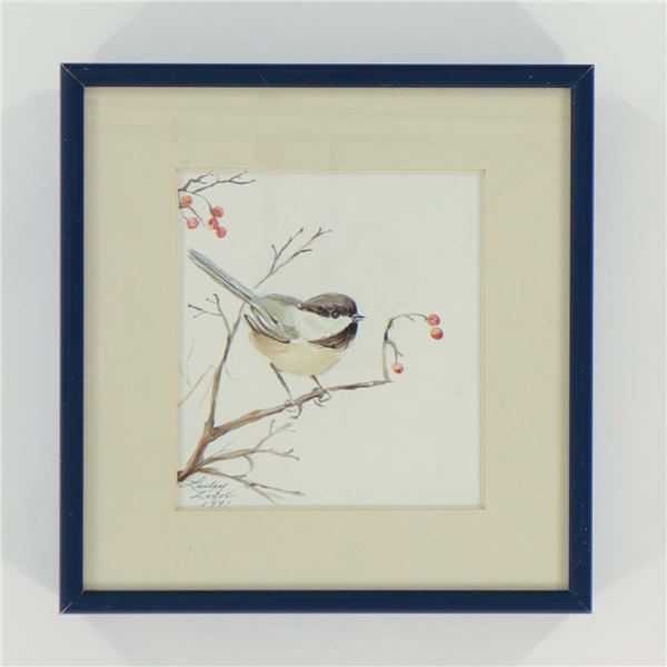 Lesley Zalot — Chickadee with Rowan (watercolour)