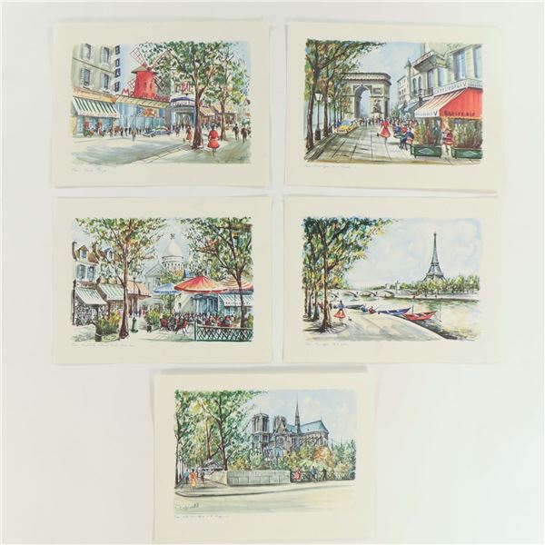 Set of Five Parisian Cityscape Prints