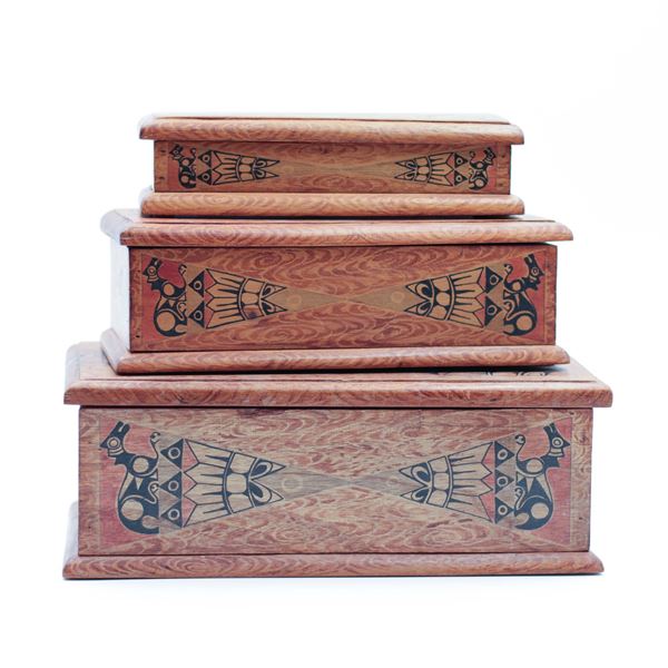 Set of Three Vintage Canadian Hand-Painted Wooden Boxes
