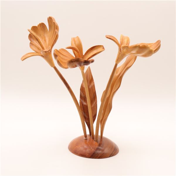 Hand-Carved Wooden Floral Sculpture