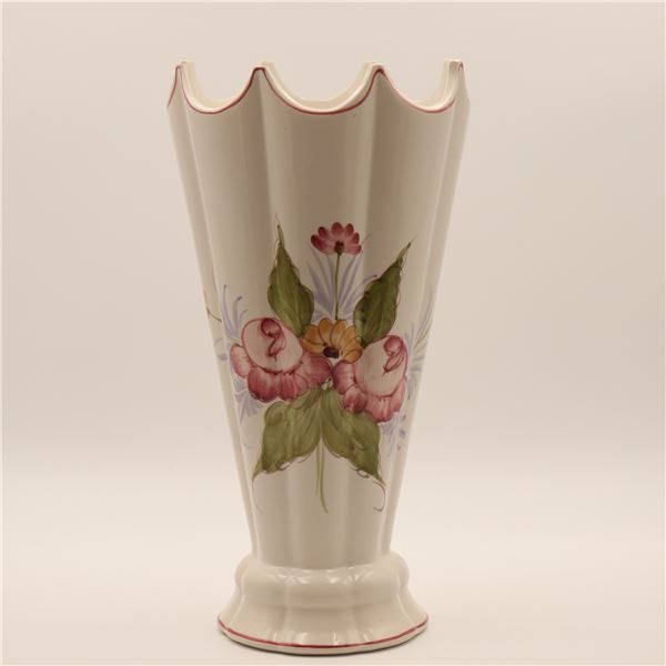 Large Hand-Painted Fluted Ceramic Vase