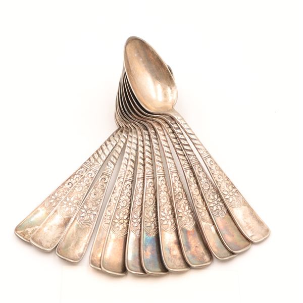 Set of 12 “Assyrian" Pattern Teaspoons by 1847 Rogers Bros