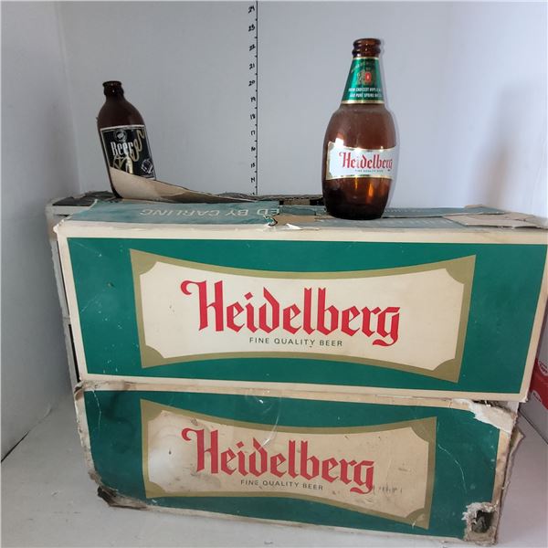 Lot of 4 Vintage Beer Cases with Bottles - Heidelber & Beer