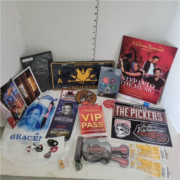 Lot of Collectible Items - Graceland Elvis, CMA Carrie Underwood Pen, Guitar Picks +++