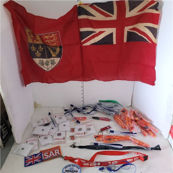Old Linen Canadian Red Ensign Flag, Collectible Pins, Lanyards, Patches +++