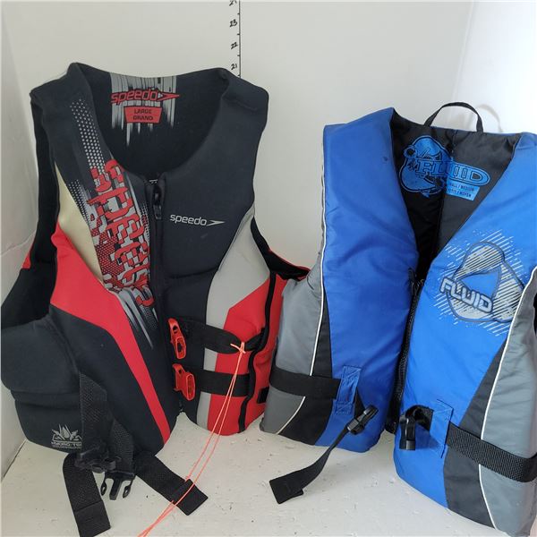 Lot of 2 LIfe Jackets - Speedo Sz Large, Fluid Sz Sm/Med