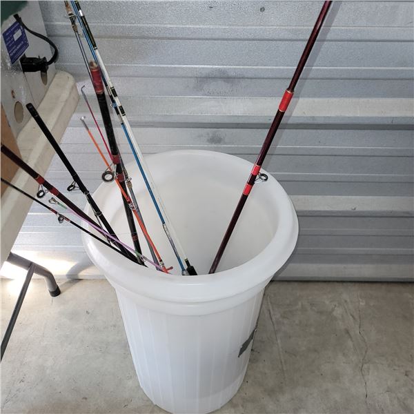 Plastic Pail of Fishing Rods