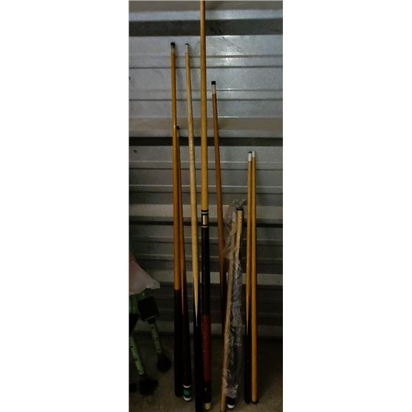 Lot of Adult and Child Size Pool Cues