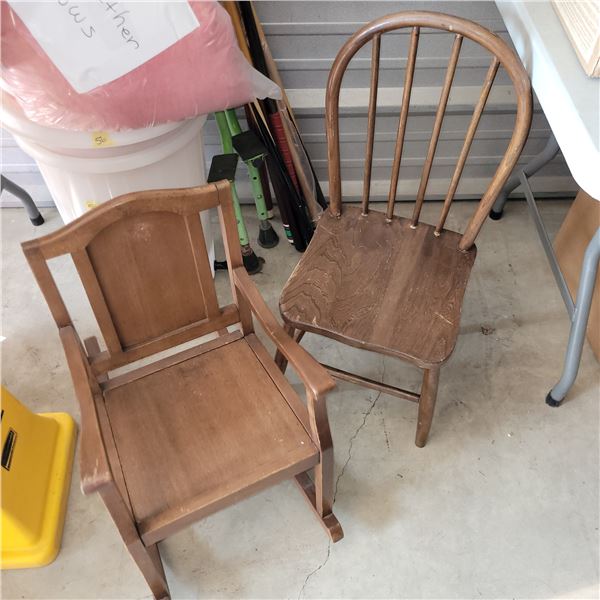 Wooden Childrens Rocking Chair & Wooden Chair