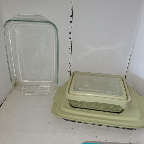 Long Pyrex Casserole Dish + 2 Princess House Casserole Dishes w/ Lids