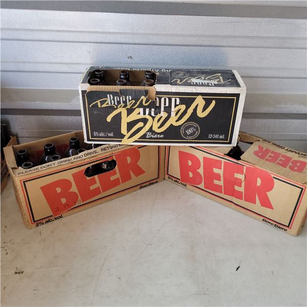 Lot of 3 Vintage Stubby Beer Cases w/ Bottles