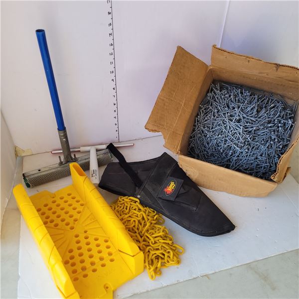 Hardware Lot - Mitre Saw Box, Sqeezies, Tool Belt Holder, Box of Nails