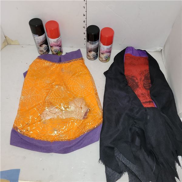 Dog Hallowe'en Costume, Used Bottles of Coloured hair Spray, Hooded Mask