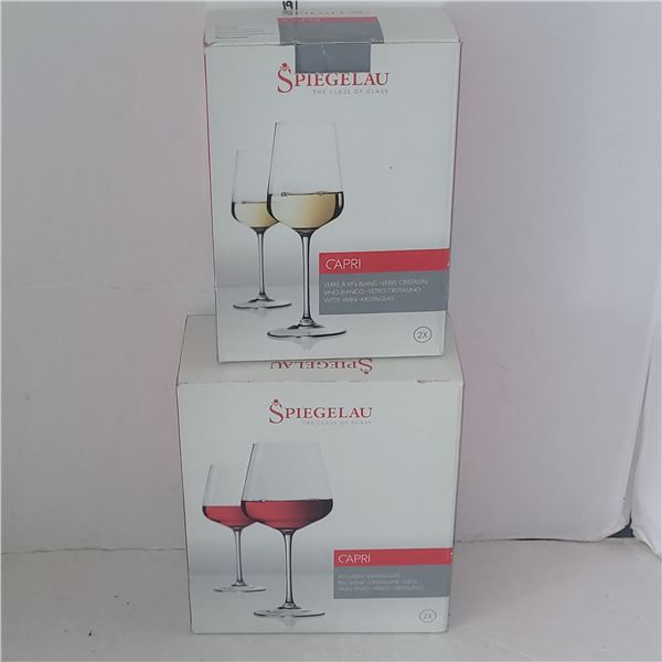 4 New Spiegelau Wine Glasses in Box - 2 Red, 2 White