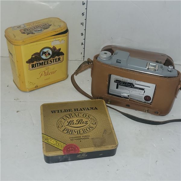 Vintage Kodak Camera in case w/ 2 vintage tobacco tins