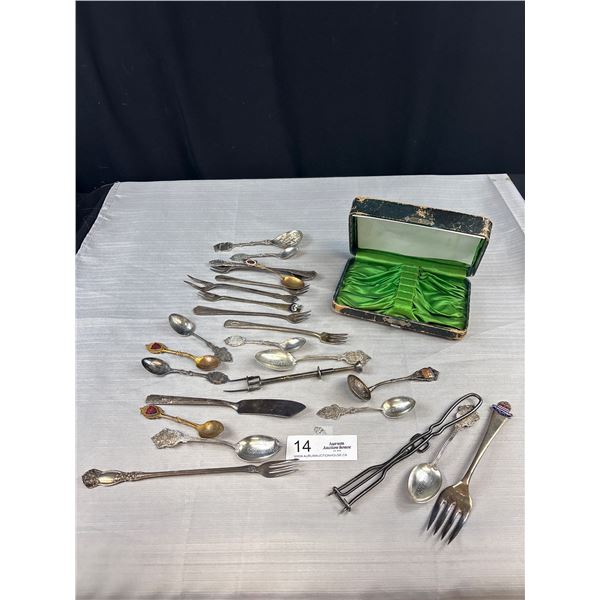 Nice Lot of Vintage Souviner Spoons, Collector Forks, etc. + A Spoon Box