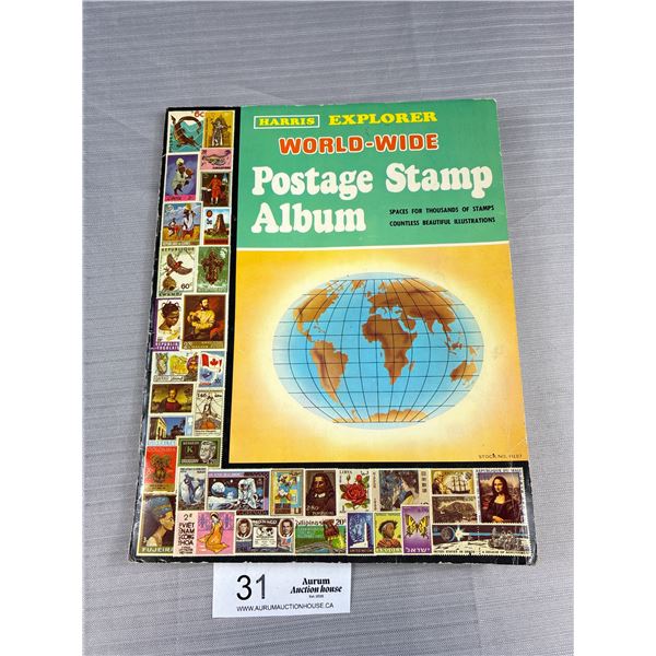Vintage Worldwide Postage Stamp Album Filled with Some Stamps