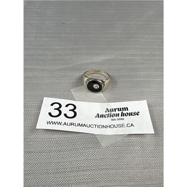 Very Fun Vintage Silver Black Enamel "8 Ball" Ring