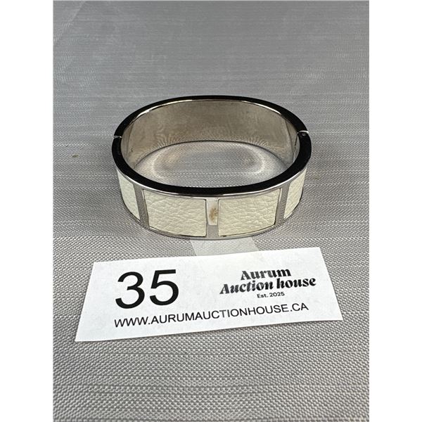 C.1980s Vintage Silver Genuine Leather Cuff, Solid, Signed Joan Rivers