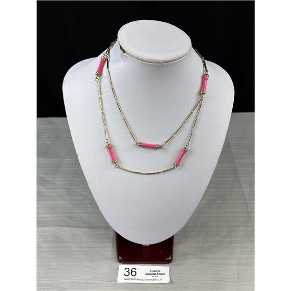 Vintage Signed Designer Gold Hot Pink Enamel Link Necklace
