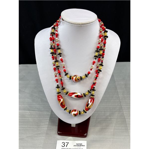 Eye Stopping! Vintage Italian Murano Glass 3x Strand Glass Bead Necklace, Fantastic!
