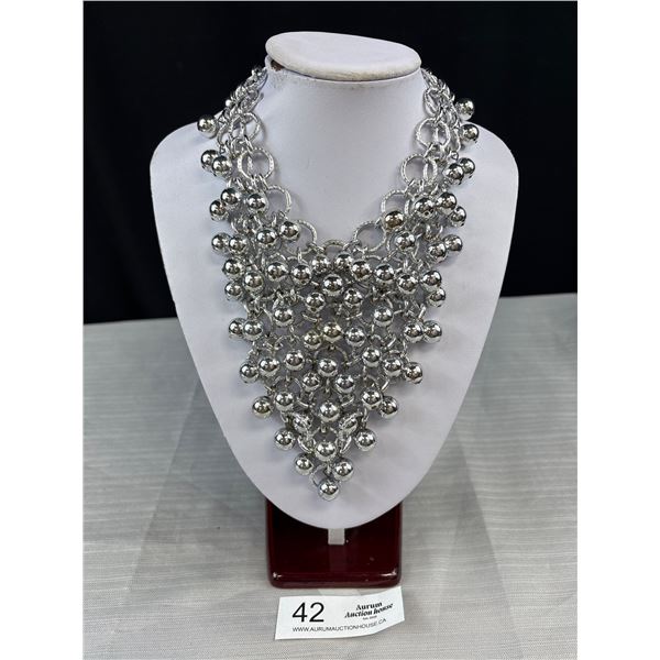 Vintage Show Stopper Silver Bib Necklace Quality Runway Fashion
