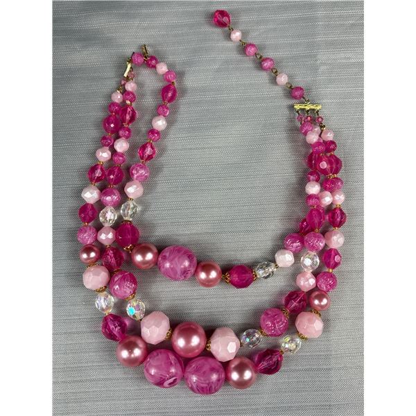 Quality Vintage Signed "Western Germany" Hot Pink Lucite Multi Strand Necklace