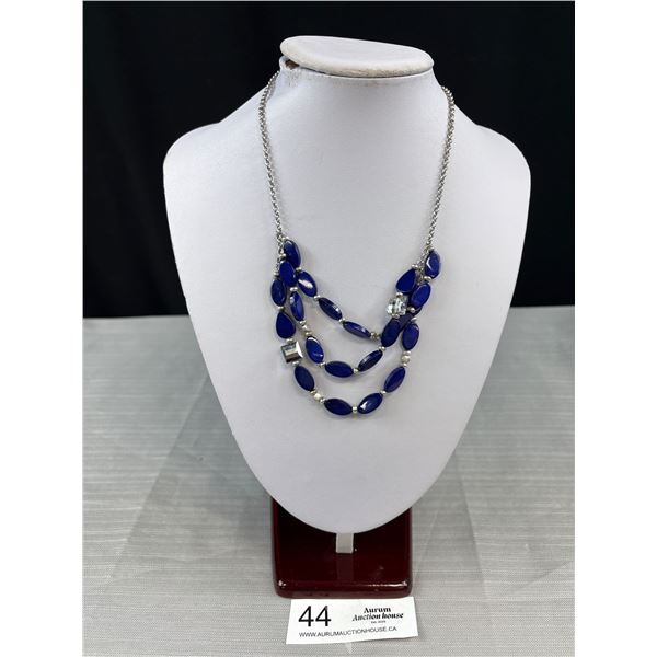 Vintage Deisgner Signed "Kenneth Cole" LapisGlass Slver Necklace Original Price $48.00 Never Worn