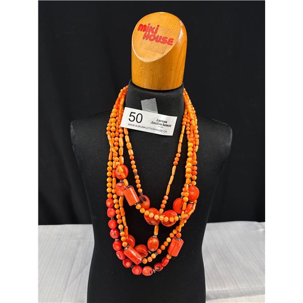 Vintage 5x Strand Genuine Coral Bead Necklace Quality!