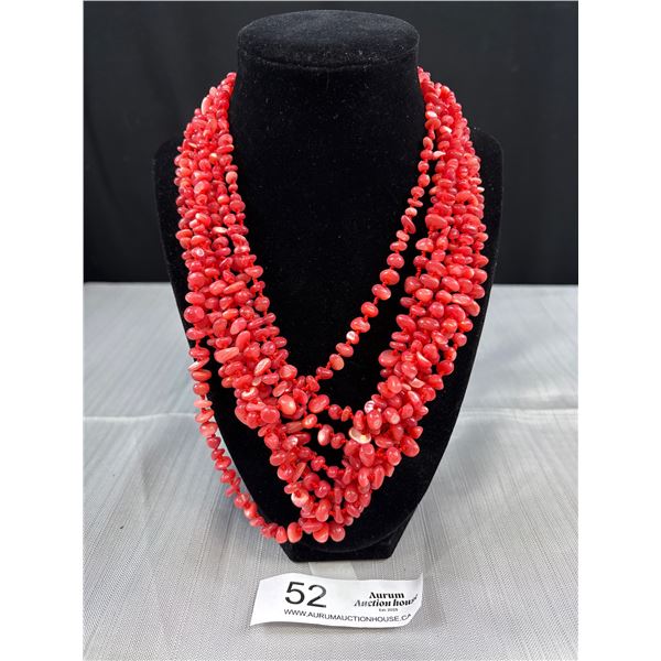 C.1980s Genuine Red Mother of Pearl Quality + Classy Hand Knotted Necklace Excellent!