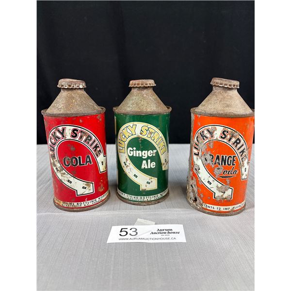 3 Early Lucky Strike Soda Cans