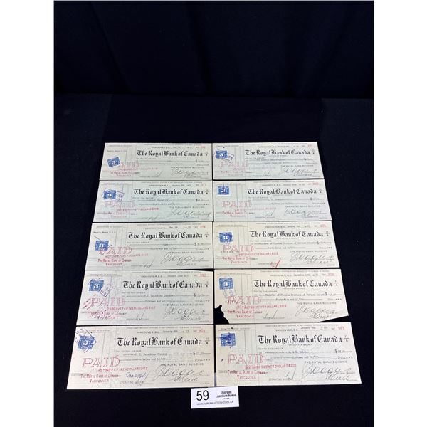 10 Vintage Royal Bank Vancouver Branch Cheques