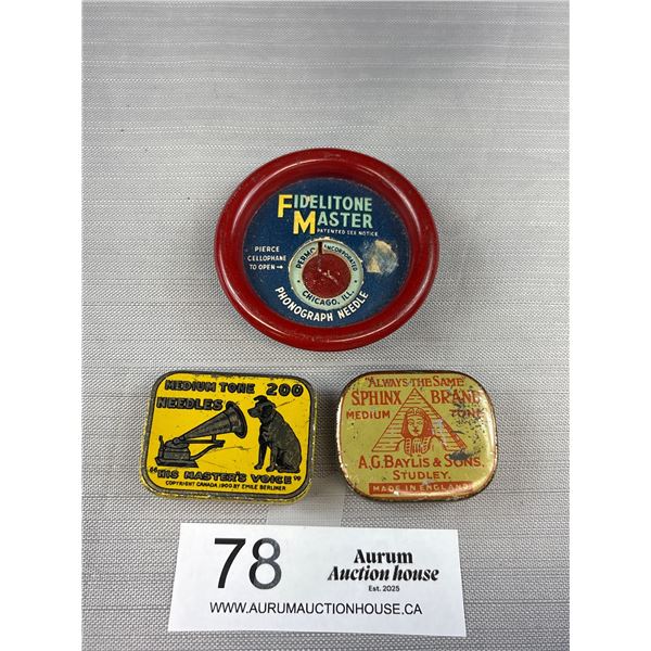3 Antique Tins of Phonograph Needles
