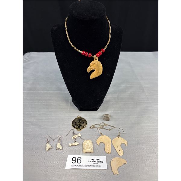 Indigeouns Jewelry Lot Includng Signed Silver Ring and Pendant